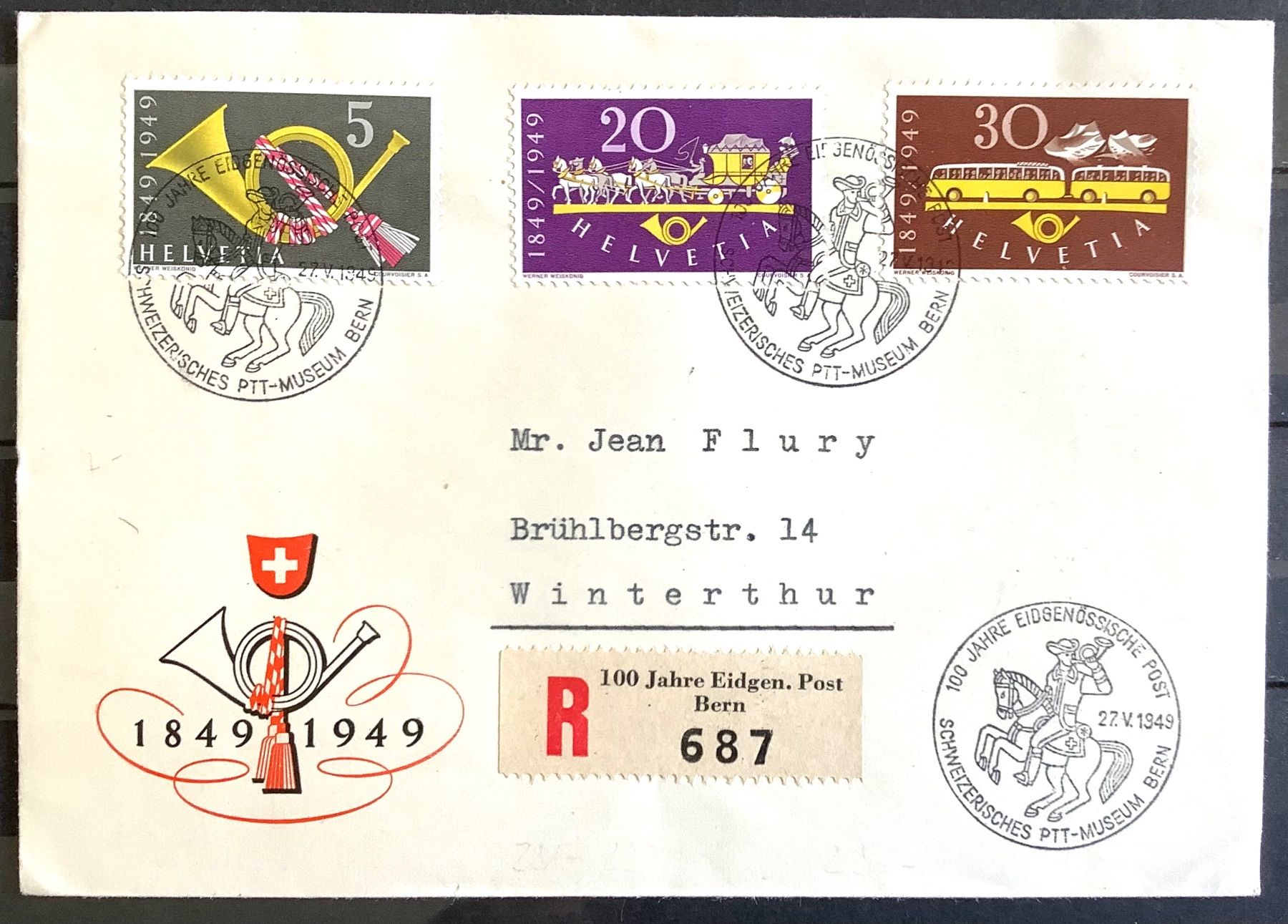 Alle Briefmarken: 1949 - R- Satzbrief 100 Jahre Post – Gebraucht aus Liestal von Skunk02
