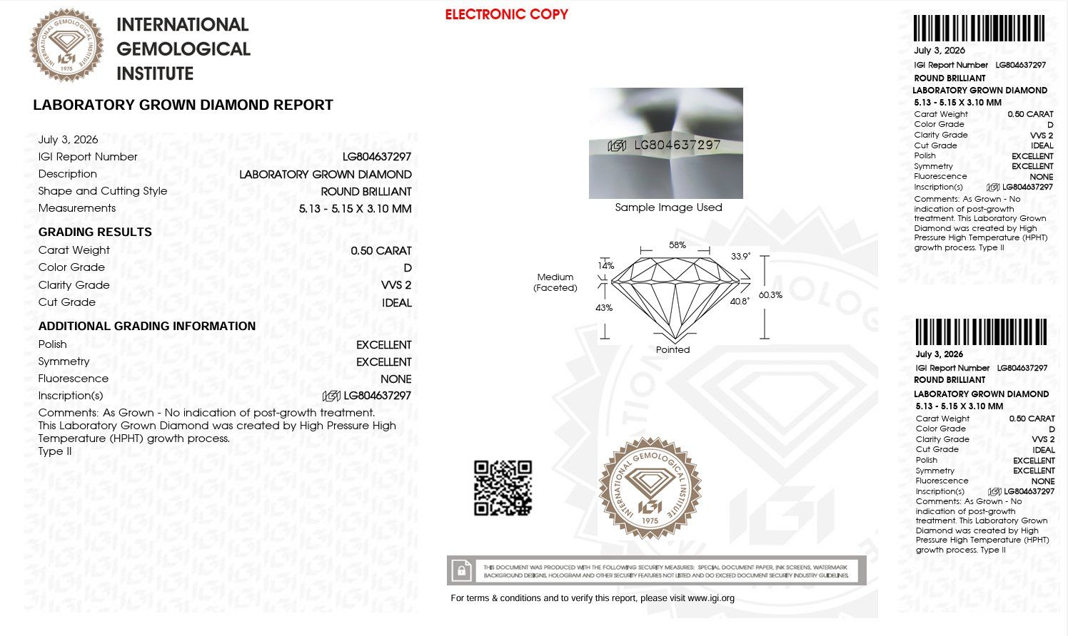 Orecchini pendenti & Orecchini a lobo: Titan Ohrstecker 1.0ct (2x0.5ct) Labor-Diamant D/VVS2 IGI – Nuovo e nell'imballaggio originale da Wallenwil venduto da labgrown.ch 5