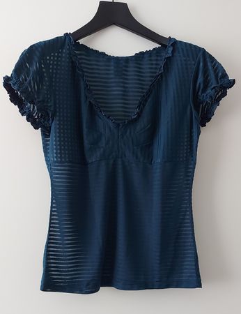 MANGO Suit Damen T-Shirt Gr. M/L - petrol V-Ausschnitt
