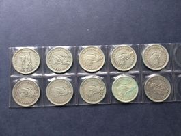 10 X 2 Franken Silbermünze zum Teil selten VZ