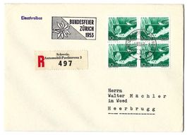1953 portogerechter Pro Patria R-Brief, Bundesfeier-Stempel