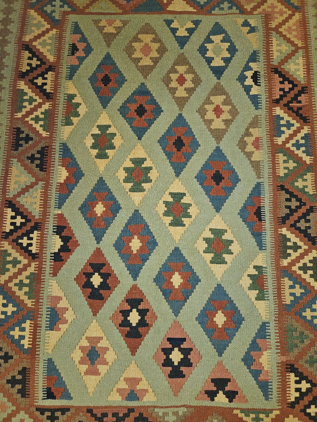 Kelim Tappeti: Orientteppich Kelim mintgrün mit geometrischem Muster  – Usato da Reinach BL venduto da Stylista_Shop 2