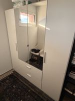 White Wardrobe with Mirror, 3 Doors, 2 Drawers
