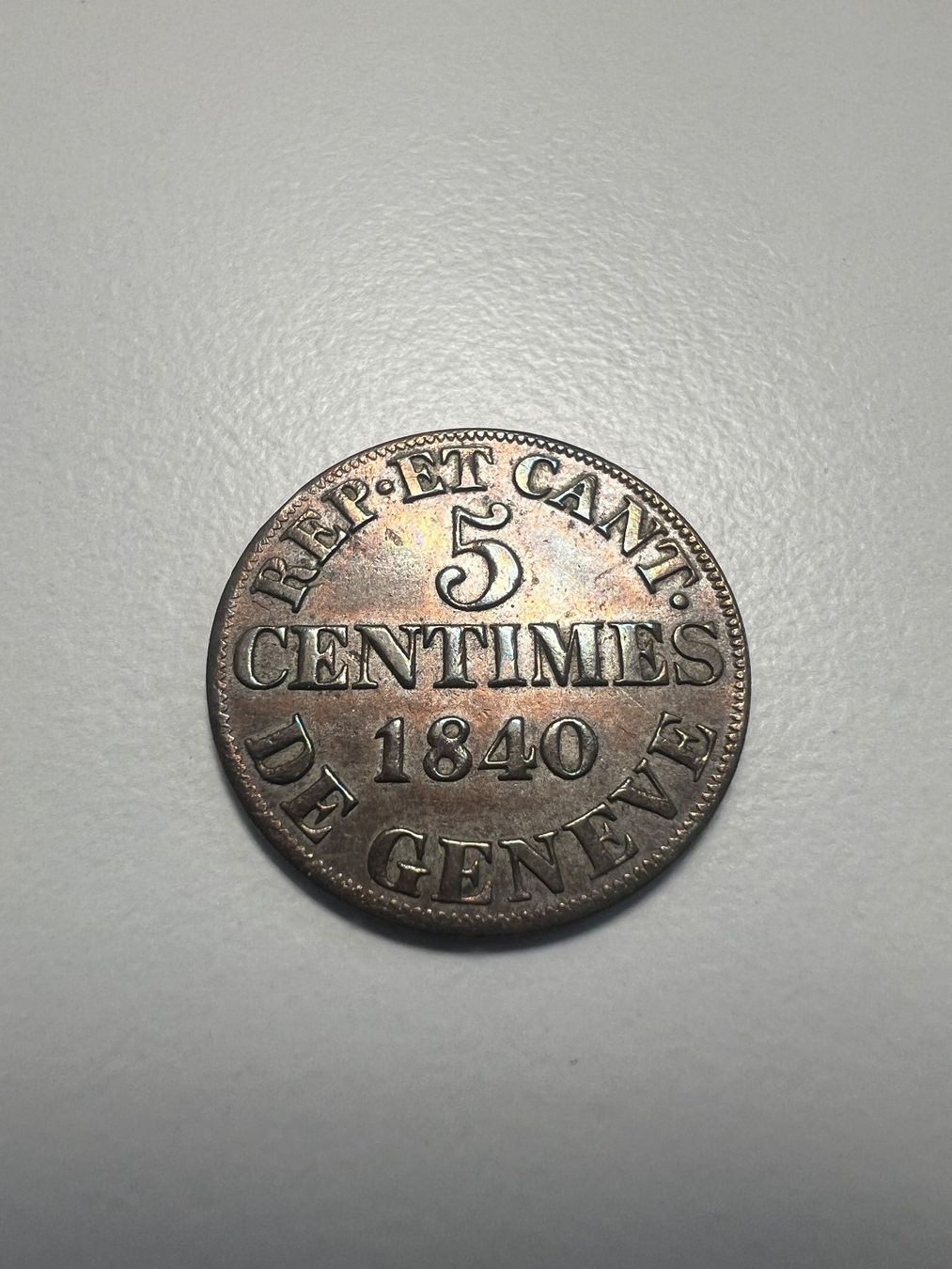 Tutti le monete: Schweiz - Genf GENEVE / GENF 5 Centimes 1840 – Usato da Schaffhausen venduto da schatzkiste69 1