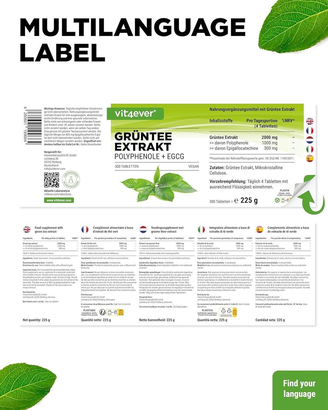 Cibi & Specialità: Grüntee Extrakt 2000mg EGCG 300 Tabletten – Nuovo e nell'imballaggio originale da Suhr venduto da SchnapperCH 5