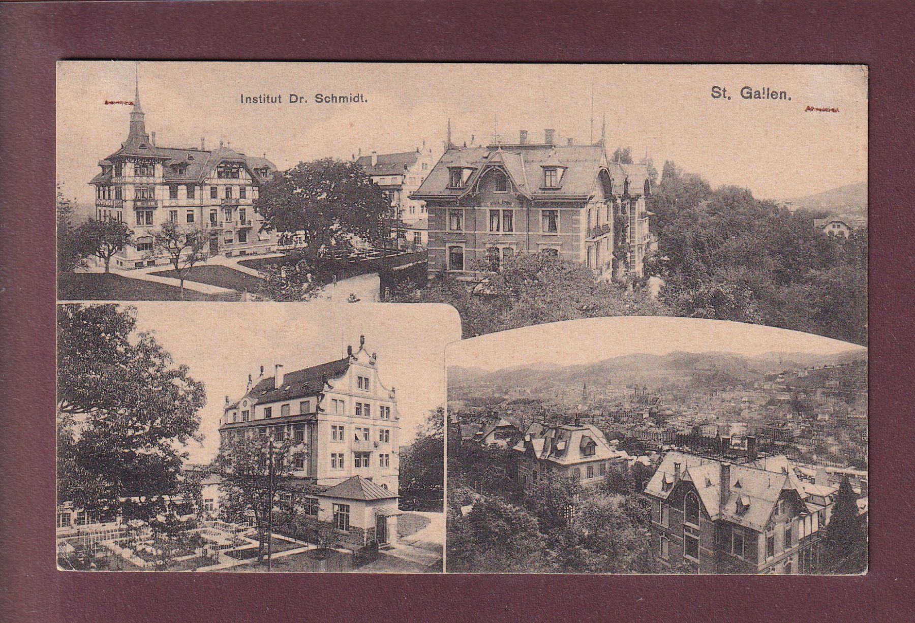 Cartoline postali: ST. GALLEN - Institut Dr. Schmidt - 1908 – Usato da Pully venduto da nicecards