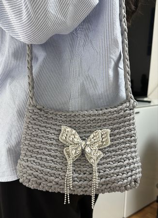 Crocheted Bag Grey Butterfly Rhinestones bag