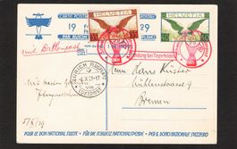 Bundesfeierkarte 1929 ,Nr. 50 ll ,Ballonpost Zürich - Bremen