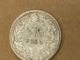 SVIZZERA 1/2  FR MONETA IN ARGENTO 1953 usata - circolata