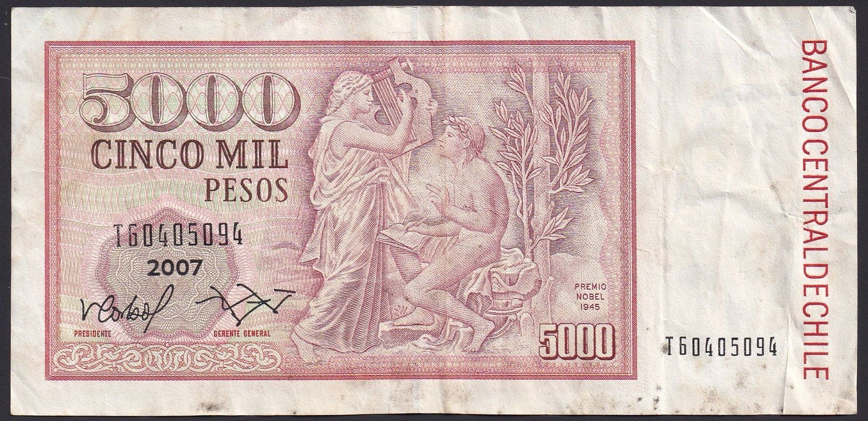 Banconote: Chile 5000 Pesos 2007 – Usato da Brugg AG venduto da banknoten_muesli 1