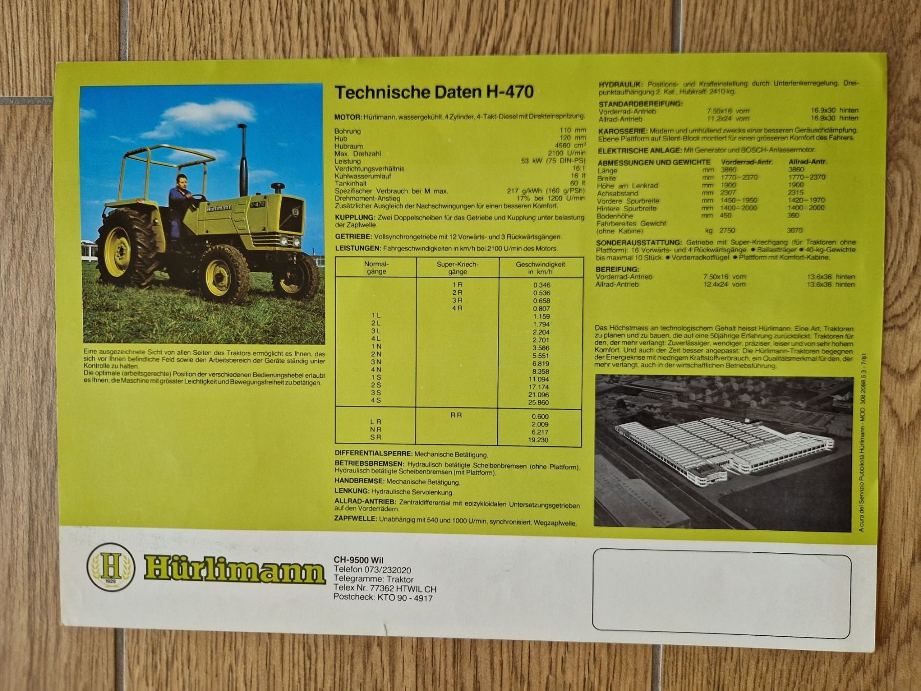 Traktoren: Original Prospekt Hürlimann Traktor H-470 – Gebraucht aus Dürnten von Bachtel84 1