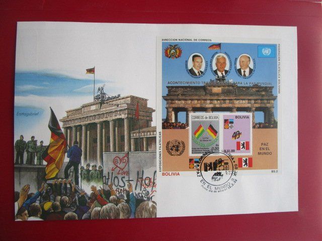 Alle Briefmarken: Ersttagsbrief Mauerfall Berlin 1989 Bolivien – Neu und originalverpackt aus Luzern von Horoskop1