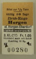 BILLET, FAHRKARTE HORGEN ZÜRICH ENGE 1952, 3.KL.