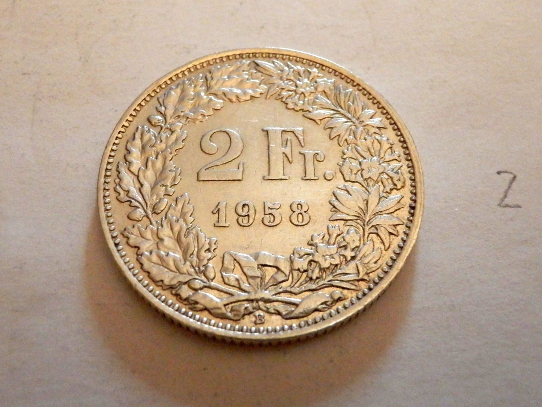 Alle Münzen: 2 Franken 1958,  Silber 835, 10gr., 27mm – Gebraucht aus Ueberstorf von dinbau
