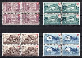 1949 Pro Patria Serie im 4er-Block Nr. B42-B45, Letzttag-ʘ