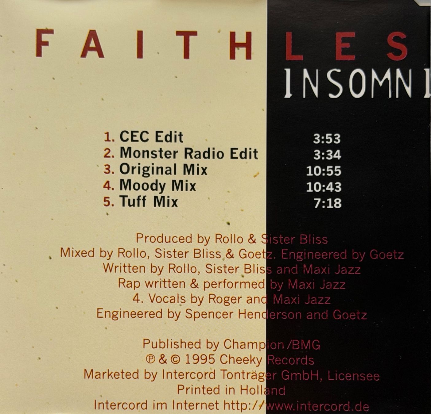 CD: Faithless / Insomnia (Maxi Single) – Usato da Näfels venduto da Musicland 1