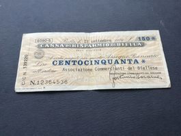 NOTGELD Italia,150 Lire cassa di risparmio di Biella 22/9/76