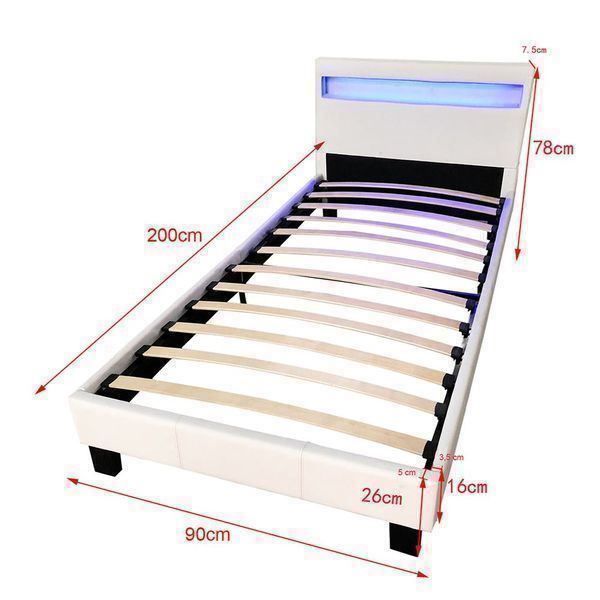 Letti: 13994 - LED Bett 90x200cm + Lattenrost - GRAU – Nuovo e nell'imballaggio originale da Wallenwil venduto da toesstal-vertrieb 3