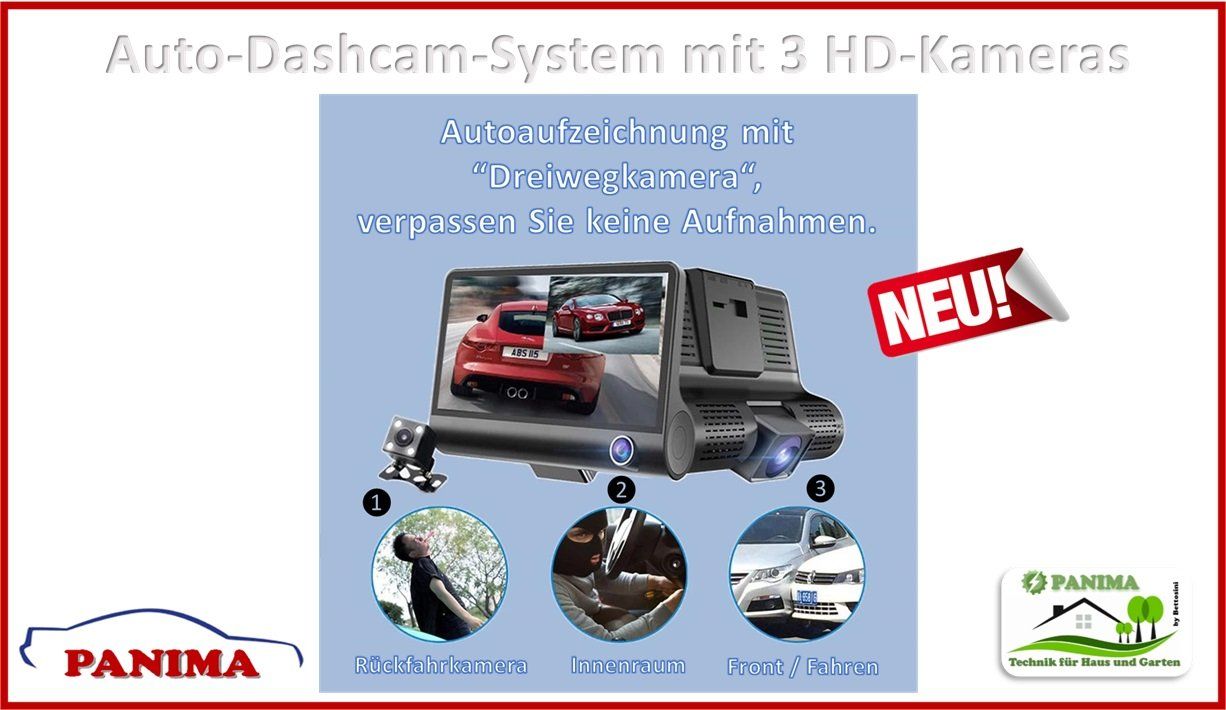 Videocamere: Auto-Dashcam-System mit 3 HD-Kameras – Nuovo e nell'imballaggio originale da Luterbach venduto da PANIMA1