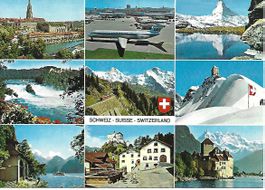 Ansichtskarte der Schweiz mit 9 Sehenswürdigkeiten