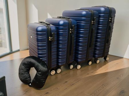 5er Koffer SET S M L XL bis 71cm + Flugzeugkissen BLAU NEU