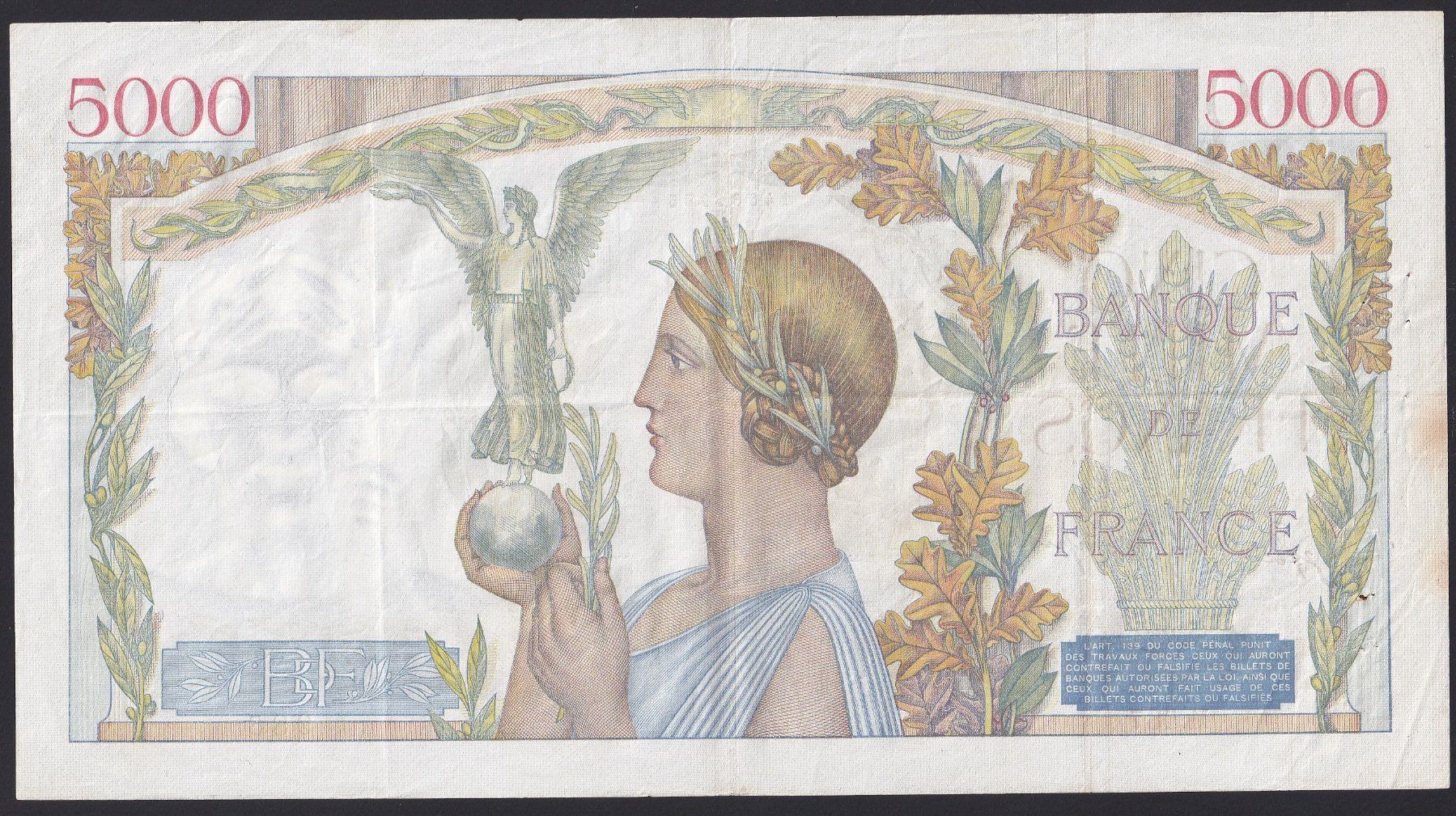 Banconote: Frankreich 5000 Francs 1941 – Usato da Brugg AG venduto da banknoten_muesli 1