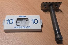 Vintage Gillette Rasierhobel, Antikes Modell + Reserveklinge
