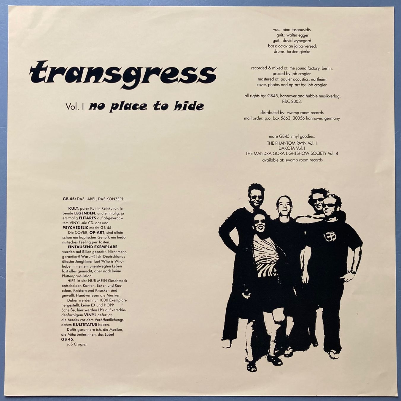 Vinyles: TRANSGRESS - NO PLACE TO HIDE – D'occasion à Poliez-Pittet par Newtown-Records 3