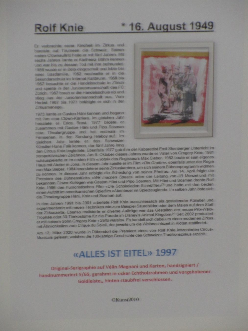 Grafica & Litografie: Rolf Knie ALLE SIND EITEL  hs./hn. 5/65 – Usato da Weinfelden venduto da Kunst2010 9