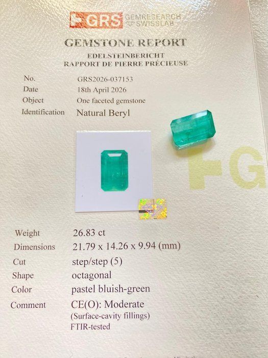 Pietre preziose: Natural Important Emerald Smaragd Gemstone 26.83ct Certified – Usato da Winterthur venduto da Tafr 3