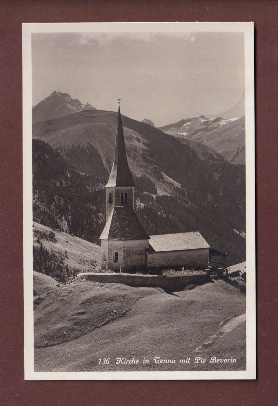 Cartoline postali: TENNA - Kirche - Piz Beverin - 1931 – Usato da Pully venduto da nicecards