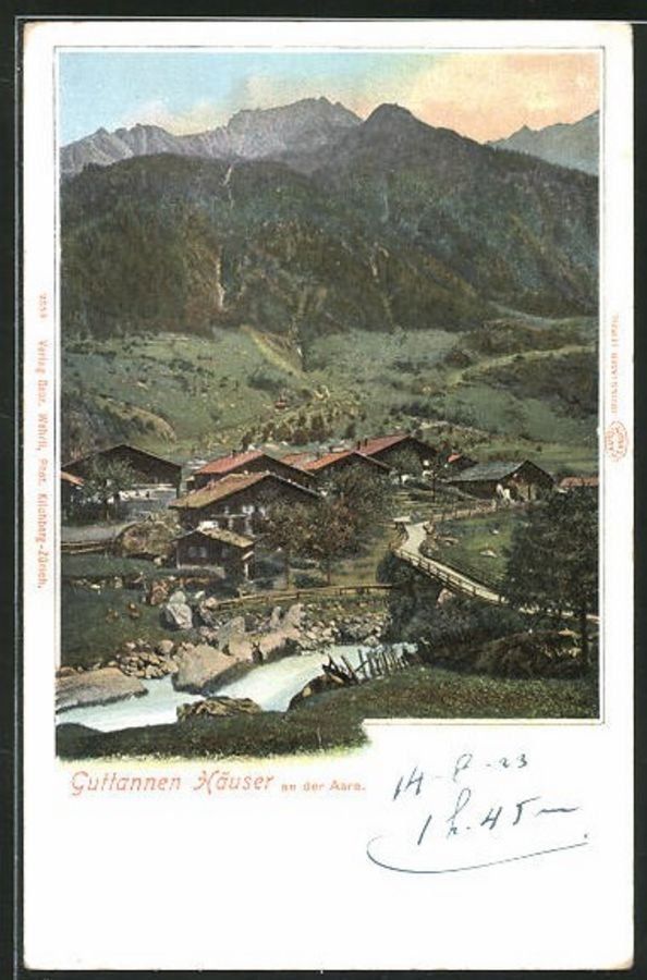 Cartoline postali: Guttannen, Häuser an der Aare, um 1900 – Usato da Frauenfeld venduto da POML