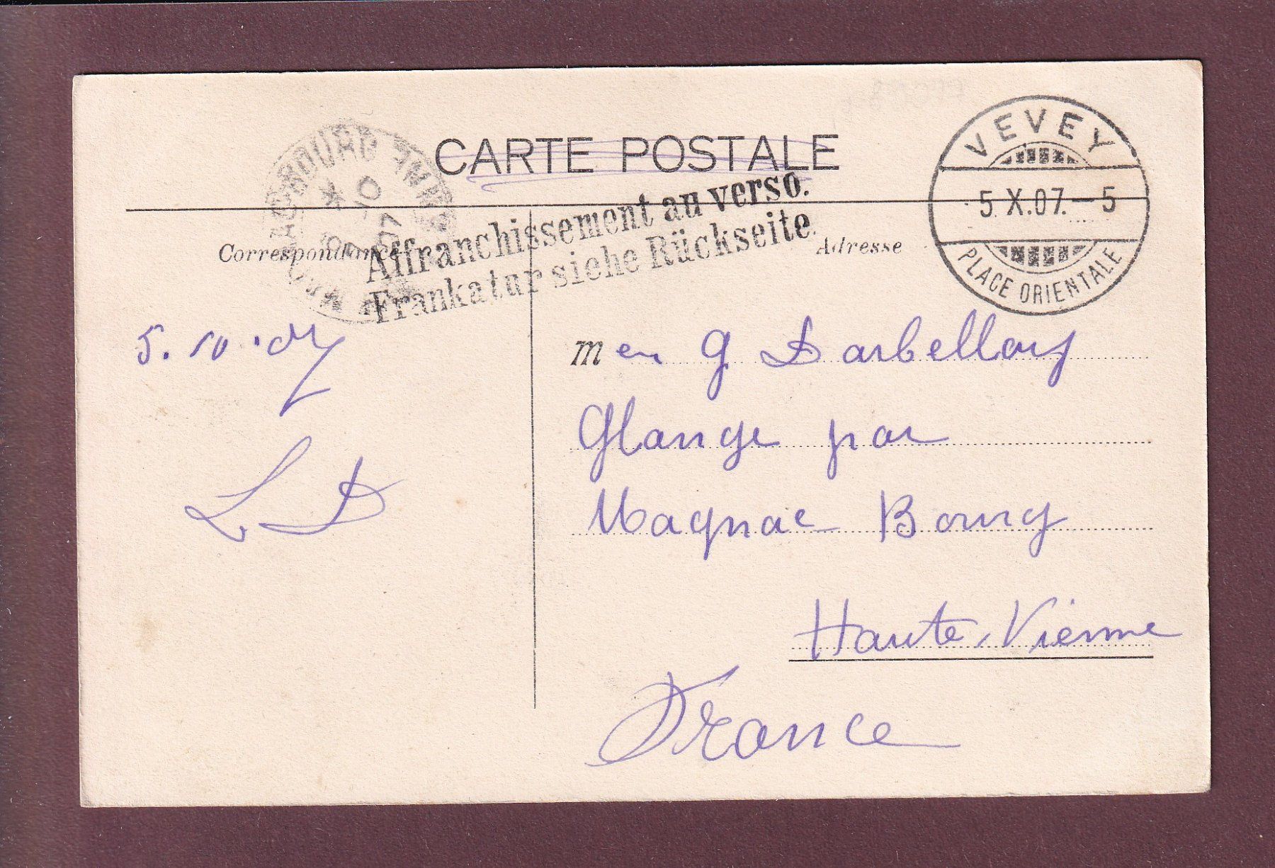 Ansichtskarten: VEVEY - La Tour - 1907 – Gebraucht aus Pully von nicecards 1