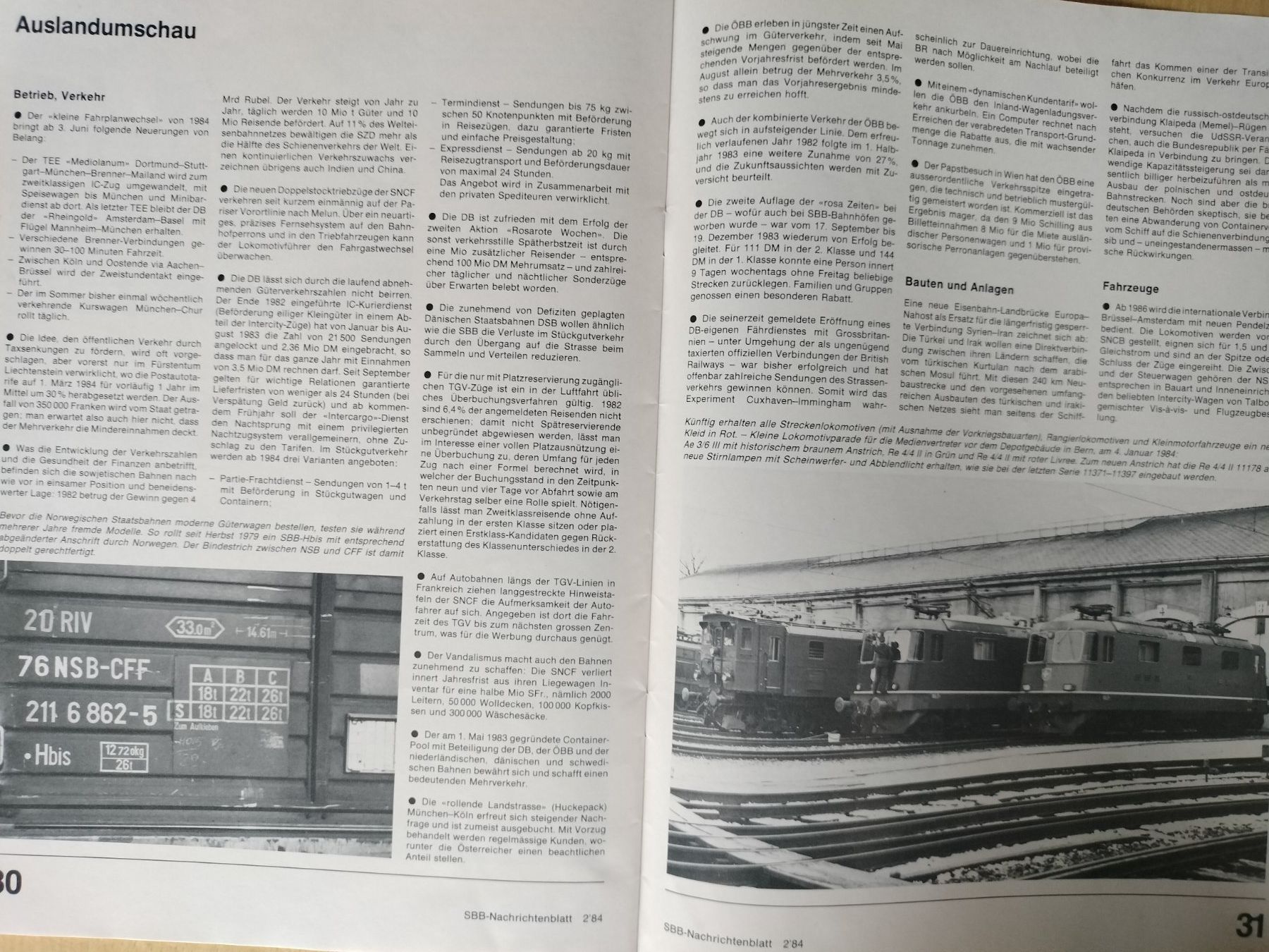 Riviste & Magazine: SBB CFF FFS Nachrichtenblatt von 1984 – Usato da Schwanden Sigrisw venduto da pho_2mc9 6