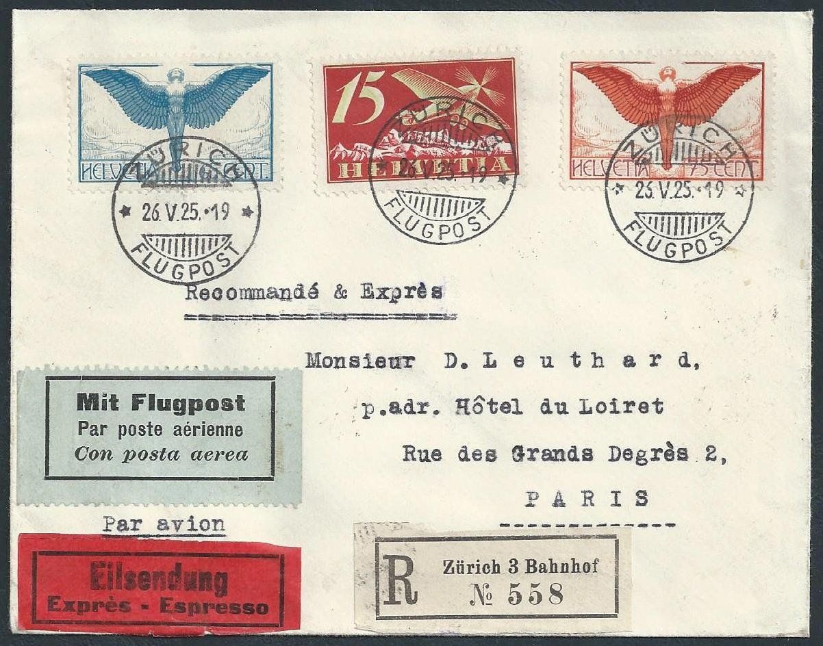 Alle Briefmarken: Flugpost Schweiz 1925 Zürich Paris Luftpost – Gebraucht aus Au ZH von xelagreb01