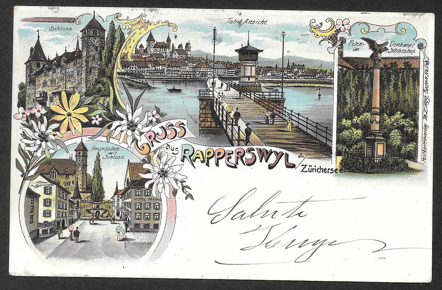 Cartoline postali: Rapperswil farbige Lithografie 4 Bilder – Usato da Olten venduto da clotaldi