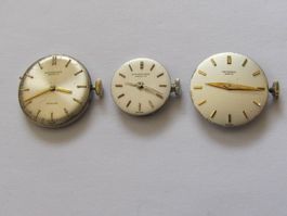 3 Damenuhrwerke, 2x IWC, 1x Universal, gebraucht mit ZB & Z