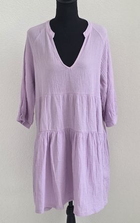 Kleid Langarm Lila Gr 42 Baumwolle mit Etikett 