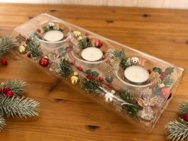Kerzenständer aus Glas, für 3 Teelichter, Innen dekorierbar