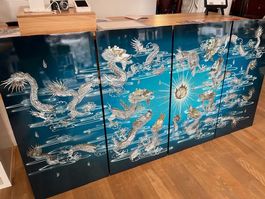 4-teiliges Perlmutt Drachenbild Asien Wandbild Deko