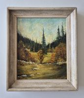 Huile sur panneau "paysage aux sapins" tableau jura paysage 