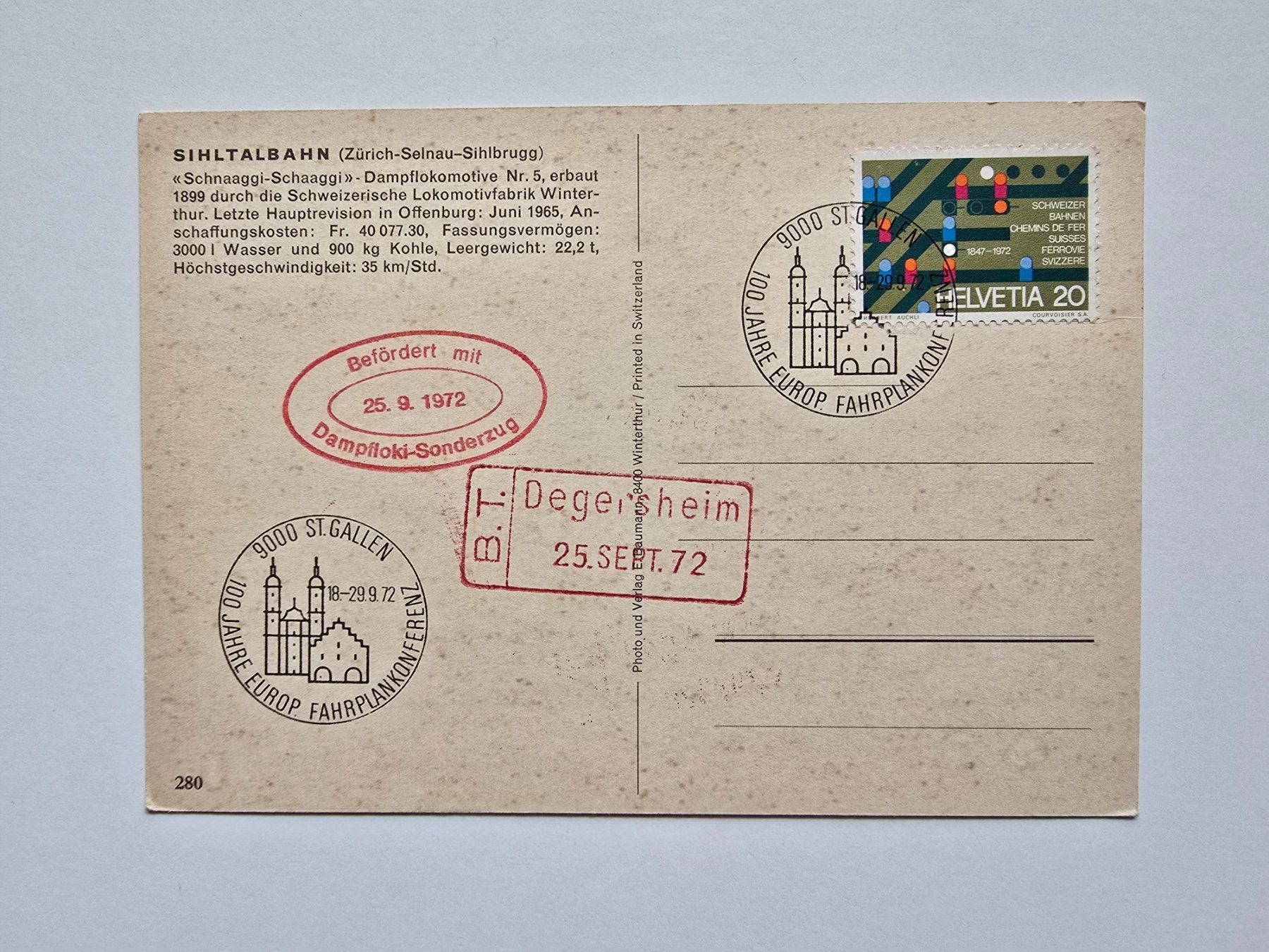 Cartoline postali: AK Bahnen Sihltalbahn "Schnaggi-Schnaggi" mit Stempel 1972 – Usato da Dättlikon venduto da Wundertuete_ 1