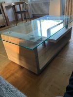 Glass coffee table with wooden (oak) base