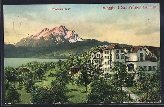 Cartoline postali: Weggis, Hotel Pension Baumen mit Blick z – Usato da Berlin venduto da bartko-reher