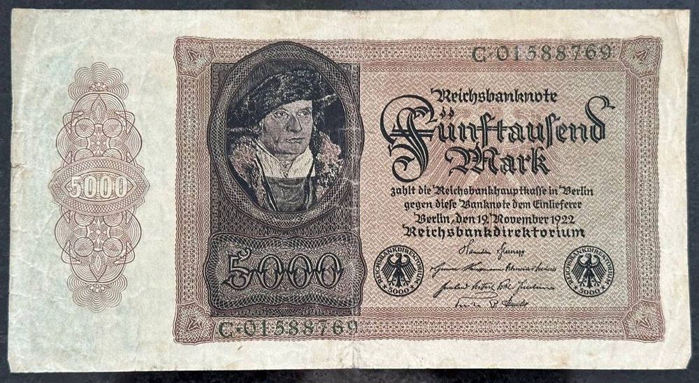 Reichsbanknote 5000 Mark von 1922 - Seltene Inflationsgel... (Gebraucht ...