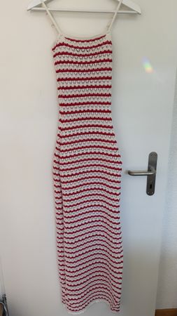 Knitted Maxi Dress Striped White Red