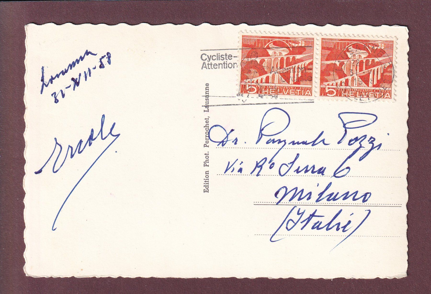 Cartoline postali: Château de CHILLON - Bateau CGN VEVEY - 1958 – Usato da Pully venduto da nicecards 1