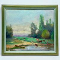 Superbe paysage champêtre, peinture à l'huile sur pavatex