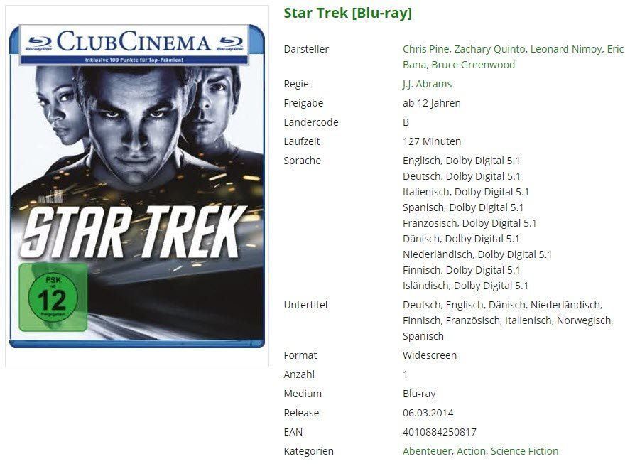 Tous les DVDs: Star Trek [Blu-ray] – D'occasion à Buchrain par Sssschaller