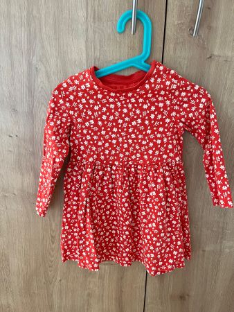 Langarm-rotes geblümtes Kleid, Größe 98, guter Zustand